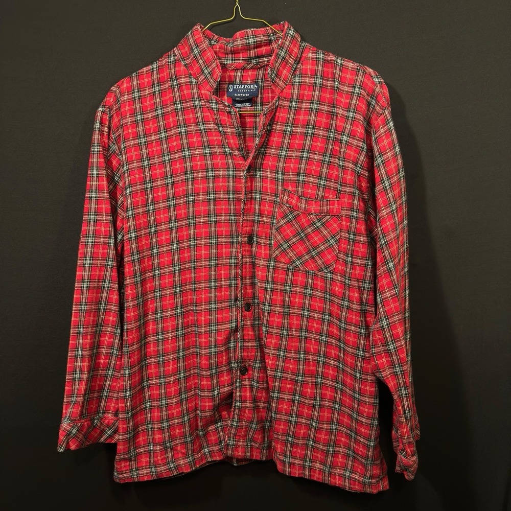 Stafford Men's Flannel Nightgown Red Plaid Long Sleeve Cotton‎ Pajama Size XL